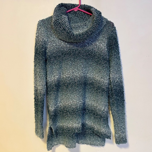 Elle Cowl Turtleneck Tunic Long Sleeve Pullover Sweater Blue Teal Ombre Womens S - Picture 2 of 5